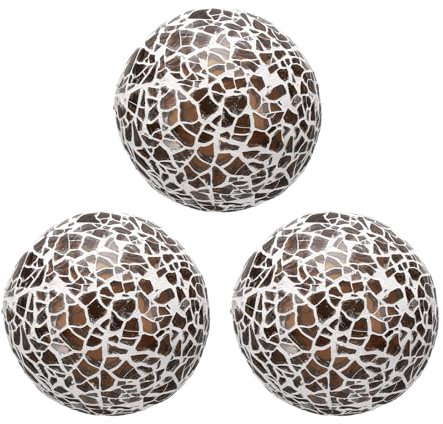 sourcing map 3 bolas de cristal decorativas de 2.36 pulgadas, esferas de centro de mesa, esferas de mosaico de vidrio para decoración, cuencos, jarrones, mesa de comedor, fiesta, marrón oscuro