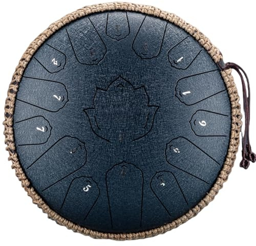 Steel Tongue Drum 13 in 15 Noten Tongue Drum, D-Dur, Outdoor-Regentrommel mit Tragetasche, Musikbuch und Hand-Trommelstöcken, Blau