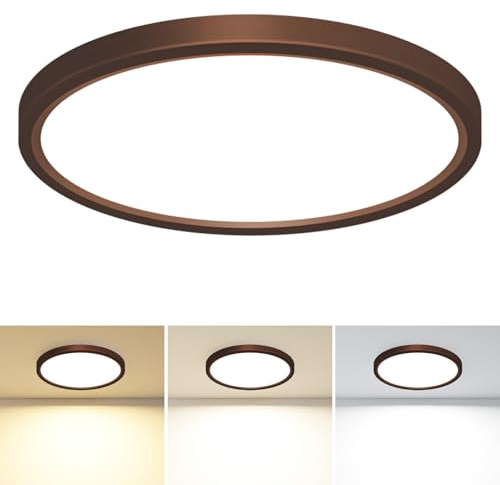 slochi LED Flush Mount Ceiling Light Fixture, 3000K-4000K-6500K & 100W Equivalent Modern Kitchen Recessed Ceiling Lamp 24W 3200Lm 12Inch Closet Round Surface for Bathroom Laundry-Oil-Rubbed Bronze