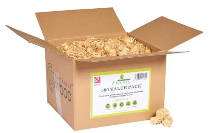Flamers Natural Wood Wool Firelighters 500 Value Pack – Fire Lighters for Wood Burner, Open Fires and Fireplaces – BBQ starter – Fires starters- Made by us in the UK