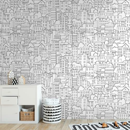 Profhome Kindertapete 398601-GU Vliestapete schwarz weiß Fototapete 0,53 m x 8,80 m / 4,45 m2