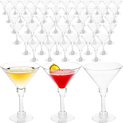 Drayear 50 Pcs Mini Martini Glasses 5 oz Plastic Tall Cocktail Glasses Small Cocktail Stem Glasses for Wine Dessert Ice Cream Birthday Wedding Parties
