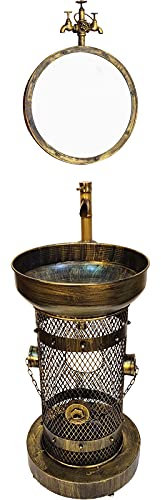Mobile da bagno in stile industriale con lavabo, mobiletto moderno con rubinetto e scarico, autoportante, 45 x 84,8 cm, C: rame rosso (A: bronzo con specchio)