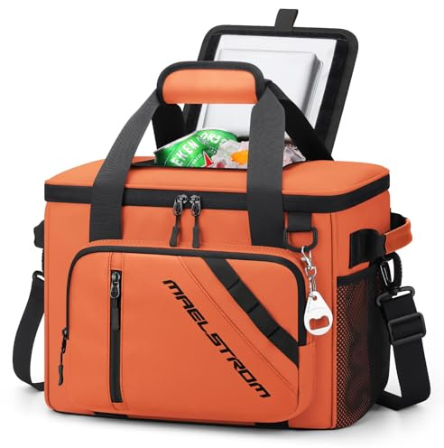 Maelstrom 30 Can Large Leakproof Soft Cooler Bag, Insulated Collapsible Ice Chest with Bottle Opener, Portable for Beach, Camping, Travel & Shopping (Orange)