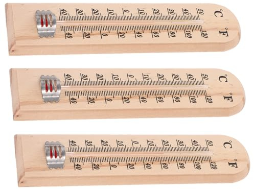 Toyvian Termometro in Legno 3 Pezzi Per Interni e Serra, Indicatore Di Temperatura Sospeso Compatto Display Ampio Per Casa, Giardino, Ufficio e Cameretta Ragazzo Ragazza