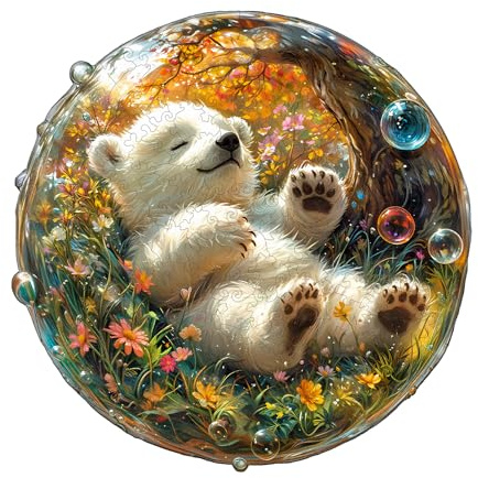 Wooden Jigsaw Puzzles for Adults - Bubble bear Jigsaw Puzzles 200pcs, Artistic Wall Decor & Birthday Gift Idea for Friends, Home Office Puzzle (29x29cm)