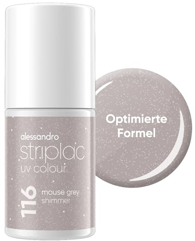 alessandro Striplac Peel-Off UV Gel Nagellack, Mouse Grey Shimmer, 6,5ml | Hochpigmentierter UV Gel Nagellack, bis zu 15 Tage Halt, kratzfest, acetonfrei & abziehbar, HEMA-frei & vegan