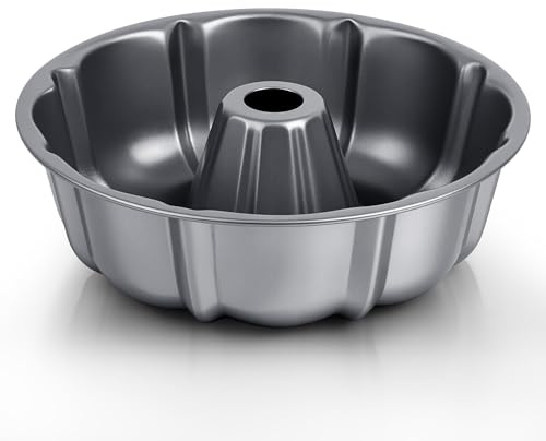 Herogo Fluted Cake Tin, 10 Inch Non-Stick Ring Cake Pan, Carbon Steel Round Baking Tin Tube Mould for Baking, Heavy Duty & Leak-Proof, Non-Toxic, Easy to Clean - Grey