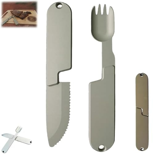 Set di utensili da campeggio 2 in 1, riutilizzabili, magnetici, per barbecue all'aperto, forchetta e cucchiaio, tasca staccabile, pratica tavola per viaggi, escursioni, natura selvaggia (1 set)