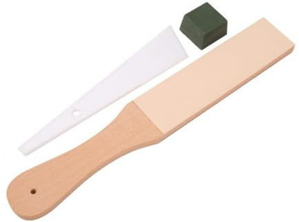 NUOBESTY Lederschärfbrett mit Holzgriff Doppelseitiger Rasiermesser Streichriemen mit und Polierfläche Geeignet für Rasiermesser Lederschneidewerkzeuge und Holzschnitzwerkzeuge Polierpaste