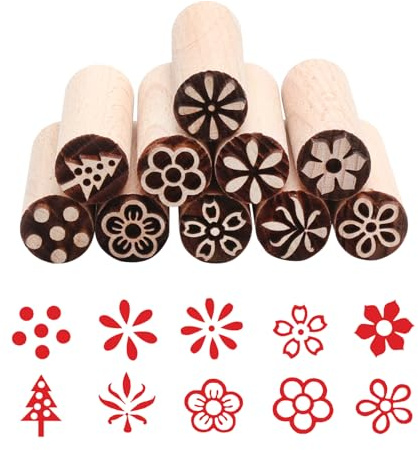 VOSSOT 10 Pezzi di Timbri In Legno, Timbri A Colonna In Argilla Misti, Stampi per Ceramica per Argilla E Ceramica, per Impasti, Pasticceria, Fai Da Te, Scrapbooking, Biscotti, Modellazione (5x1,5 cm)