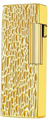 Accendino a butano classico antivento con tappo a ribalta, design inciso in metallo, accensione laterale, doppia fiamma, adatto agli uomini, regalo retrò (carburante non incluso)(Gold2)
