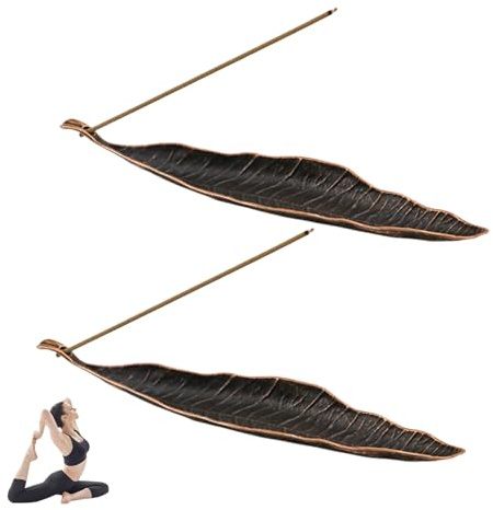 2 Stück Räucherstäbchen Halter,Räucherstäbchenhalter,Räucherstäbchen Halterung,Incense Holder,Halter Raucherstäbchen Schale,Metall Blätter Räuchergefäß für Zuhause,Büro,Yoga,Meditation (Braun)
