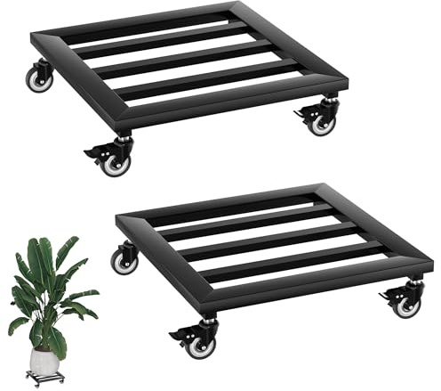 TATIVALO Pflanzenroller Metall 30x30cm 2er Set Schwarz | Pflanzenuntersetzer aus Metall mit Rollen für flexible Bewegung von Blumentöpfen, ideal für Garten, Terrasse & Zuhause.
