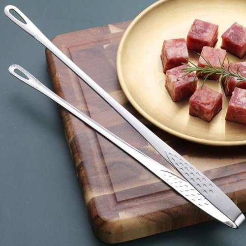 Grillzange aus Edelstahl, zum Wenden von Burgern, Steaks, Würstchen und gebratenem Gemüse, mit erweiterter Reichweite und hitzebeständiger Konstruktion, 24 cm, 2 Stück