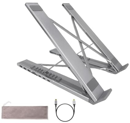 Laptop Stand with Docking Station - 8 in 1 USB C Hub Portable Computer Holder | 5Gbps Data Transfer Foldable Laptop Stand with USB Ports | for Desk Travel Office Game Work