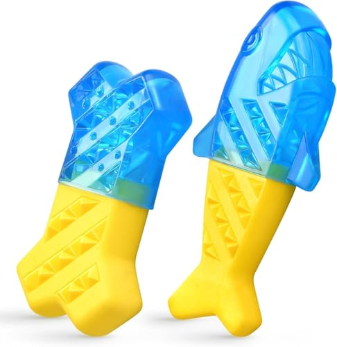 Pawaboo Hund Kühlung Kauspielzeug, 2 Pack Hund Gefrierschrank Kauen EIS Spielzeug für Zähne Reinigung, Freezable Haustier Beißspielzeug für Welpen für den Sommer Kühlung, Gelb/Blau