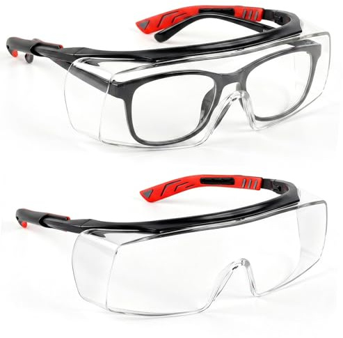 Dexpally 2 Pack Clear Safety Glasses for Work, Safety Goggles Scratch Resistant with Side Shields, Protective Glasses for Construction, DIY, Workshop, Gardening & Industrial Work