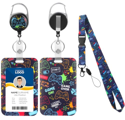 Ausweishülle mit Schlüsselband, Spielkonsole Ausweishalter Ausziehbar mit Karabiner Kartenhülle mit Abnehmbare Lanyard Schlüsselanhänger Band für Kinder Erwachsene Krankenschwestern Angestellten