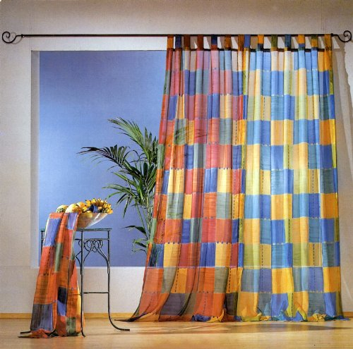 heimtexland Vorhang, Fertiggardine, 1 Dekoschal mit 7 Schlaufen aus duftigem, bedrucktem Voile, Höhe 245 cm x Breite 130 cm, Farbe Blau.