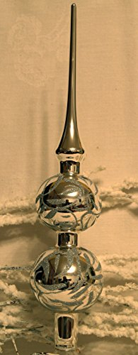 Christbaumspitze Elegance Silber mundgeblasen handbemalt von Jingle Bells Lauscha