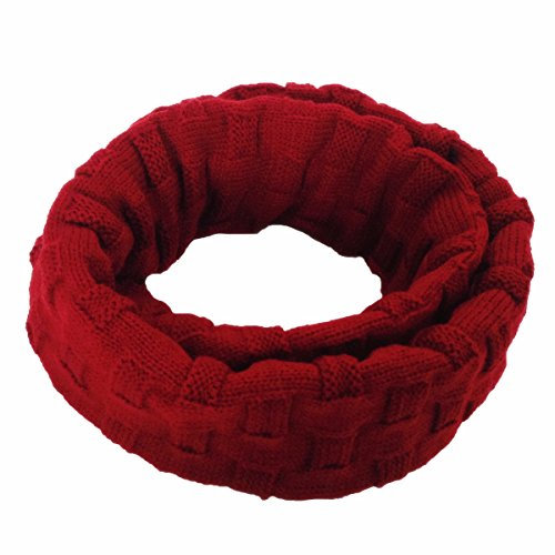 PB-SOAR Unisex Einfarbiger Schal Rundschal Loopschal Strickschal Karomuster, schick und kuschelig (Weinrot)