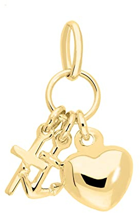 My Gold Damen Mädchen Anhänger Glaube Liebe Hoffnung (Ohne Kette) Echtes Gelbgold 333 Gold (8 Karat) 13mm x 5mm Herz Anker Kreuz Favorite