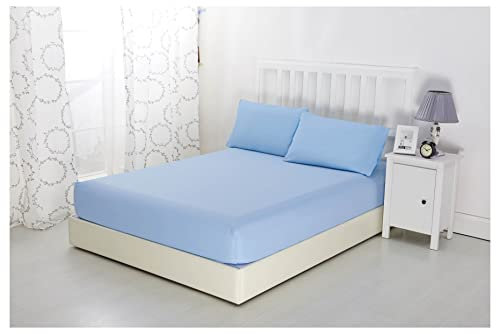 Sonia Moer Super Soft Brushed Microfibre Fitted Sheet - Non Iron Breathable Hypoallergenic Bottom Sheet with Strong Elastic Hem- Double/Sky Blue