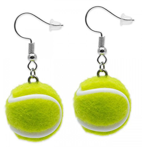 Soul-Cats 1 par roliga tennisboll örhängen verklighetstroget återskapas i gul-vit, högkvalitativ plast, filtbelagd, Ingen ädelsten