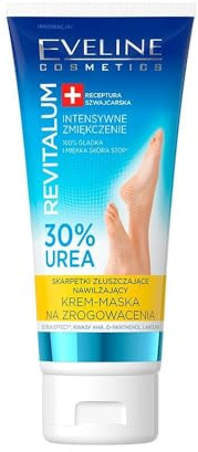 Eveline Cosmetics Revitalum Intensiv mjukgörande fotmaskskräm med 30% urea – fuktgivande och utjämnande behandling med AHA-syror och lanolin – 100 ml