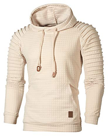 Xmiral Herren Sweatshirt Top Herbst Langarm Plaid Hoodie Mit Kapuze T-Shirt Outwear(M,Khaki)