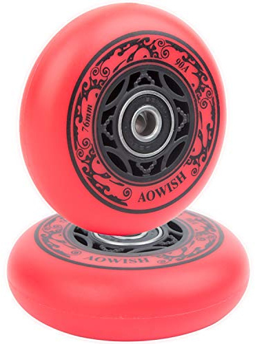 AOWISH 76mm 90a Ripsurf Wheels w/Bearings ABEC-9 for RipStik DLX Caster Board, Deluxe Junior Skateboard, 2 Wheel Pivoting Skate board, Caster Board Skateboards (Set of 2) (Red)