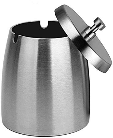 Hoobar Aschenbecher aus Edelstahl mit Deckel für Zigaretten, wind- und regendicht, Aschenbecher für drinnen und draußen, Desktop, Aschenbecher für Zuhause und Büro Dekoration (groß)