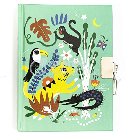 Avenue Mandarine - Ref CO204C - Private Diary with Padlock Closure - Jungle Design - 240 Ruled Pages, 110 x 140mm, Supplied with 2 Keys, Suitable for Ages 6+