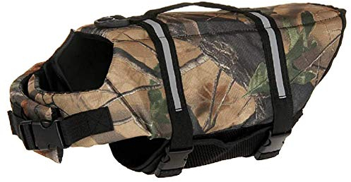 iSpchen Dog Life Vests, Adjustable Flotation Vest with Handle Reflective Swimsuit Pet Doggy Life Jacket Camouflage M
