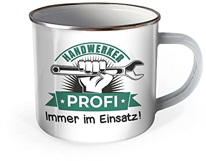 Trötsch Emaille Becher Handwerker Tasse Handwerker Profi Immer im Einsatz: Kaffeetasse Teetasse Geschenkidee Geschenk Tasse Emaillebecher