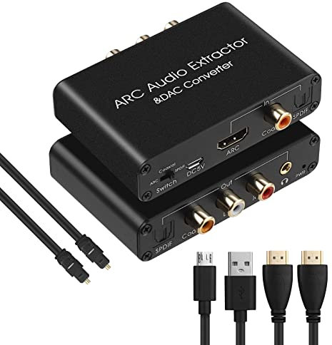 HDMI ARC Audio Extractor 192KHz DAC Converter - ARC Support, Digital HDMI to Stereo Analog Audio RCA/Coax/Spdif & 3.5mm Jack Adapter