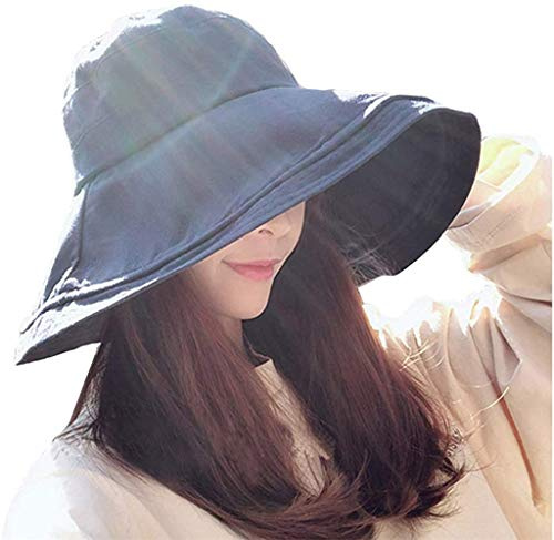 MAKFORT Strandhatt dam bred brätte vikbar sommarhatt Capeline Beach hinkhatt trädgårdshatt SPF UPF50, Marin, One Size