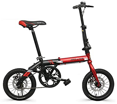 14 Zoll Faltrad, Damen Single Speed ​​Scheibenbremse Fahrrad mit Korb, Getränkehalter, für Kinder Student Adult (Color : Red)