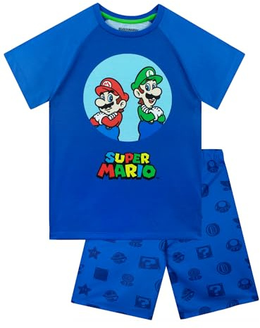 Super Mario Pigiama Bambino | Mario E Luigi Pigiama Estivo | Pigiamone Corto Ragazzo | da 3 A 13 Anni | Prodotto Mario Ufficiale