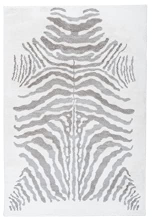 Qiyano Teppich Hochflor - Tiermuster Zebra, Soft, weich, kuschelig, flauschig, Print, modern - Wohnzimmer, Schlafzimmer, Kinderzimmer, Esszimmer - Farbe: Grau, Größe: 120 x 160 cm