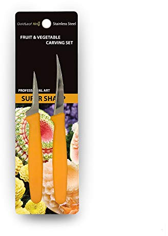 GoldleafKing Thai Fruit Carving Knife Set of 2PC | 2, 2.5 Inch Orange Handle | Fruit Carving Tools Carving Knives | Knife - Carving Knives for Fruits and Vegetables