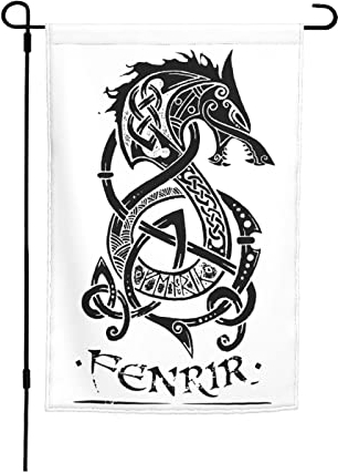 Hofflagge Schwarz-Weiß-Wolf-Logo Altnordische Fenrir Nordische Mythologie Parteifahne Langlebig Banner Verblassen Beständig Garten Banner Sign Für Alle Jahreszeiten Veranda Feiertage 30X45 cm