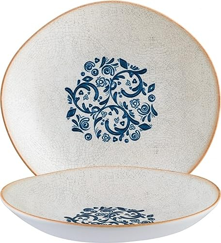 6x Suppenteller Pastateller Speiseteller Essteller Salatteller Geschirr Teller tief 26cm 79cl oval Weiß Blau Braun Porzellan Bonna Viento Vago mediterran
