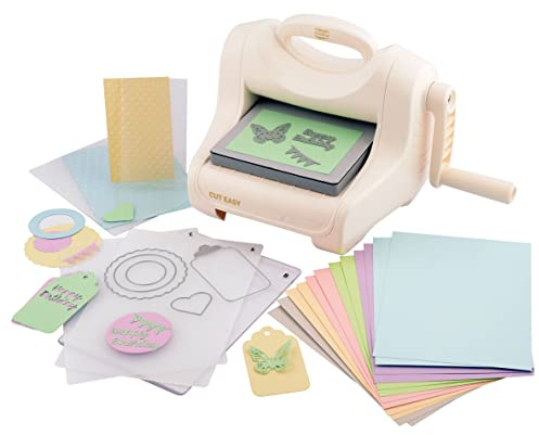 Vaessen Creative Cut Easy + A5, grande fustellatrice e goffratrice, starter kit con cartone colorato, fustelle e cartella per goffratura, fustelle per artigianato e goffratura, ideale per biglietti