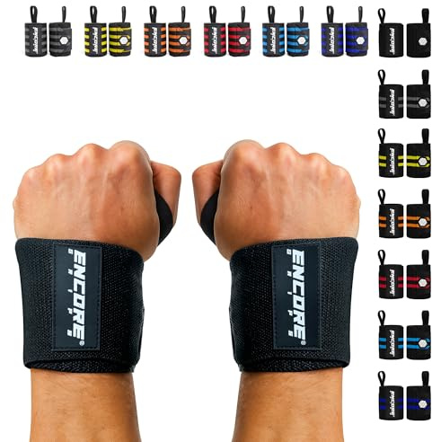 Encore Grips® handledsbandage för bodybuilding, styrketräning, crossfit, styrketräningsbandage, handledsbandage för fitness, handledsstöd, handledsskydd, handledsskydd (svart)