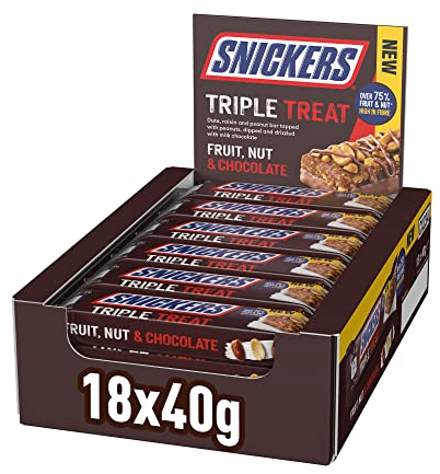 Snickers Fruit & Nut Milk Chocolate Bars, 18 x 40g, Bulk Chocolate Box, Ideal for Gift, Snacks or Hamper