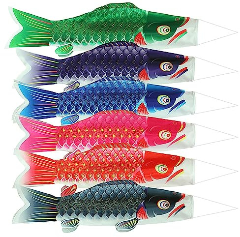 MagiDeal 6 Pièces Manches à Air, Manche a Vent De Jardin, Japonais Drapeau De Carpe Poisson Suspendu Décor, pour Décoration De La Maison, Foires du Temple, Expositions, 50CM