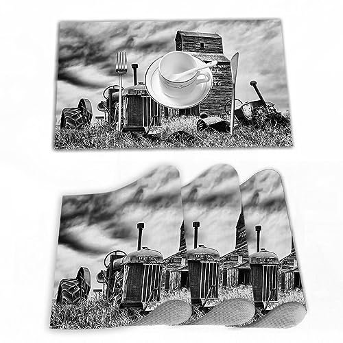 Tovagliette Americane Lavabili Plastica,Vecchio trattore abbandonato nei pressi di un elevatore del g,Tovagliette Non-scivolose Resistenti al calore, Set da 4 Tovagliette per Tavolo da Cucina 30x45 cm