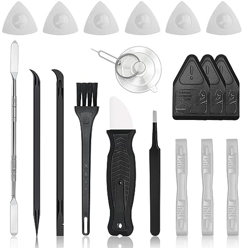 Kit Reparation,Outil D'ouverture en Plastique,Spatule Métallique,Spudger Pied de Biche,Pince ESD,Ventouse,20 pc Kit Nettoyage Montage pour iPhone/iPad/PS4/Xbox Switch/ordinateur/Mac,téléphone,tablette